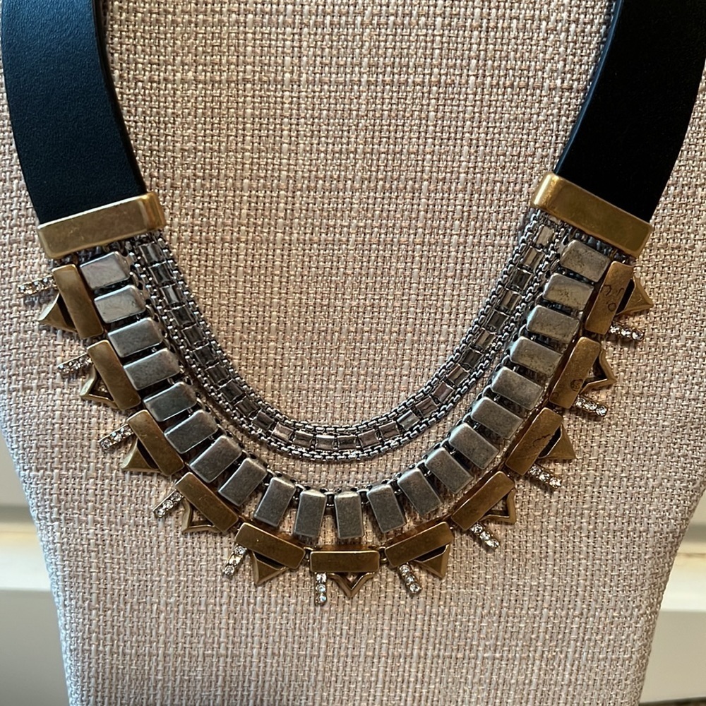 Stella & Dot Reversible leather gold silver necklace jewelry blue - Picture 3 of 6